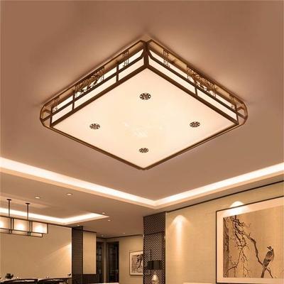 灯具客厅灯长方形正方形吸顶灯中国风新中式全铜灯罩led光源