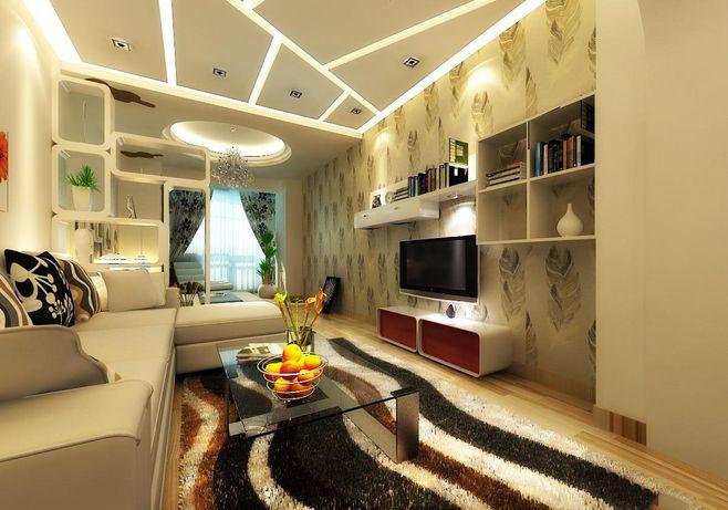 现代简约风格50以下一室一厅客厅沙发茶几电视柜置物架地毯装修效果
