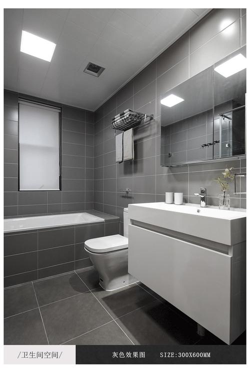 佛山瓷砖厕所浴室卫生间地砖300x600北欧简约现代墙砖灰色仿古砖