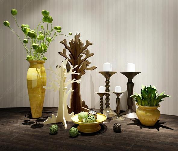 3d现代花瓶烛台陈设品组合模型