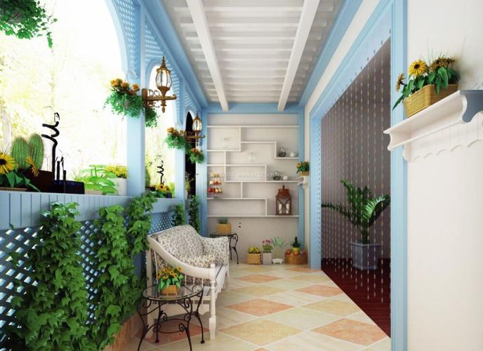 地中海小户型别墅客厅阳台装修设计效果图案例