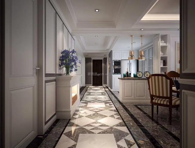 245平简约美式风格客厅走廊地板砖设计图装修123效果图
