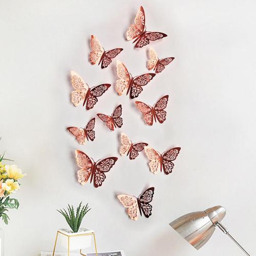 迎新必备装饰品3d立体仿金属质感镂空仿真蝴蝶客厅卧室冰箱贴立体墙贴