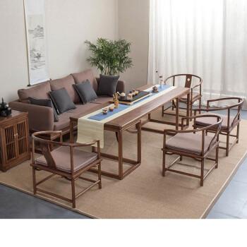 台桌禅意新中式黑胡桃木办公室茶艺桌沙发家具茶桌胡桃色2300800700mm