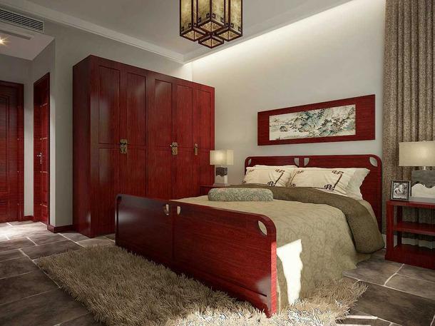 双人床红木家具衣柜新中式风格卧室装修效果图新中式风格床头灯图片