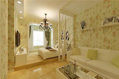 这款小户型客厅卧室一体化装修中采用中式风格的装修设计整个空间