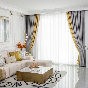 明润辉煌高精密窗帘现代简约轻奢客厅灰色黄色拼接遮光高温定型