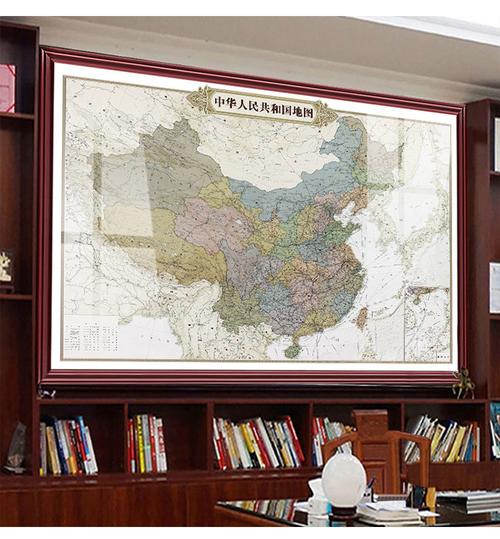 2022年新版世界中国复古地图办公室超大背景墙挂画书房有框装饰画现代