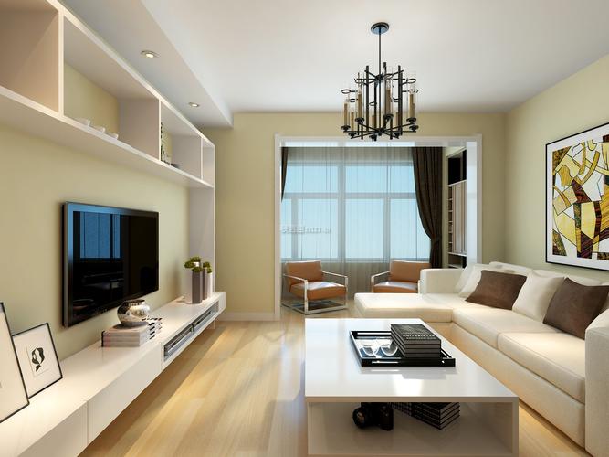 现代简约风格78平米客厅电视墙组合柜设计效果图