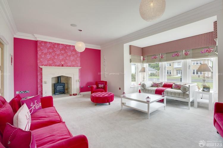 绚丽客厅色彩搭配粉色墙面装修效果图片
