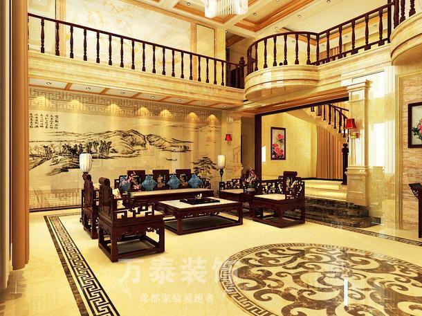 800中式风格别墅客厅沙发背景墙装修效果图中式风格实木家具图片