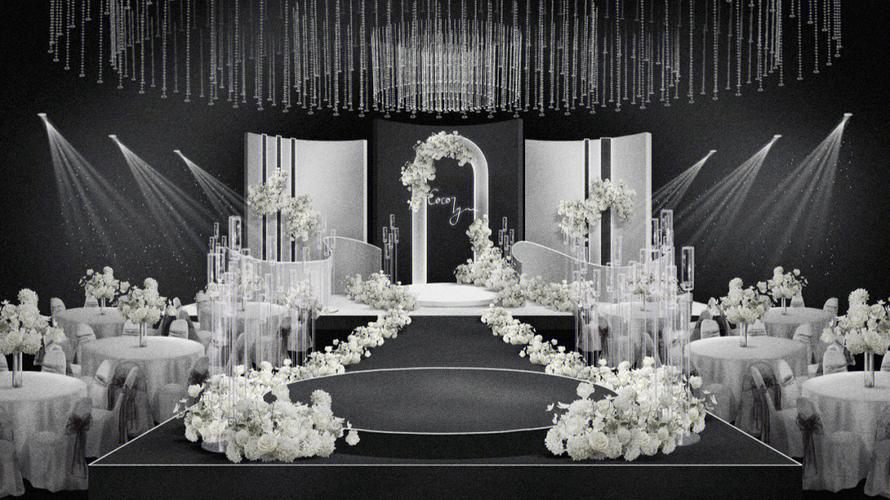 花艺丨韩式水晶婚礼效果图丨现代风高级感婚礼效果图婚礼手绘效果图
