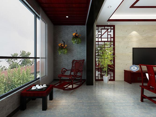 中式风格三居室阳台装修效果图