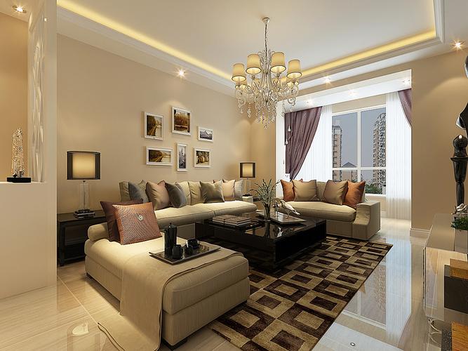 客厅大沙发色彩舒适低调u型设计虽然占地较大却让空间有了家的