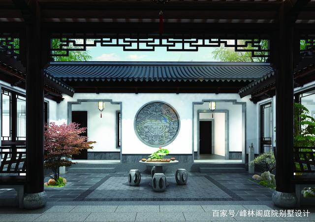 湖南农村中式别墅四合院设计内庭院天井效果图