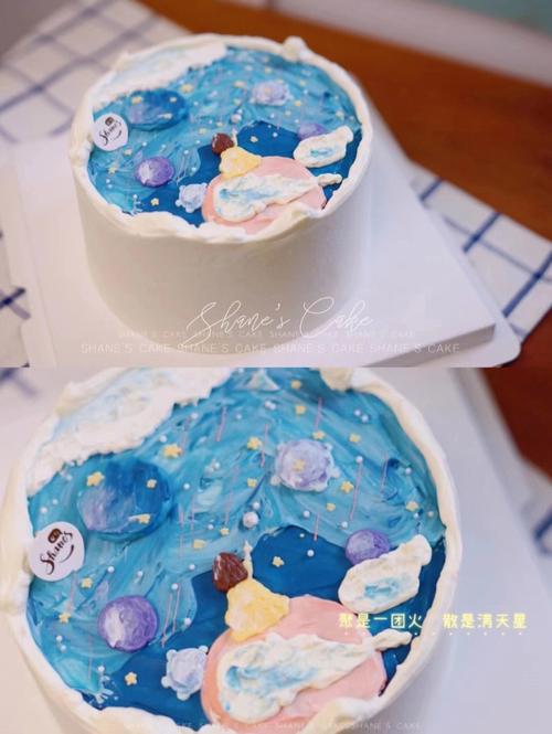 手可摘星辰蓝色系星空主题手绘蛋糕