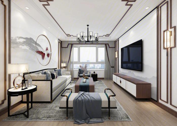 客厅空间完美融合了传统中式与现代家装给人一种质朴大气的视觉效果