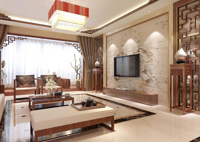 2022中式客厅电视背景墙砖装饰效果图大全