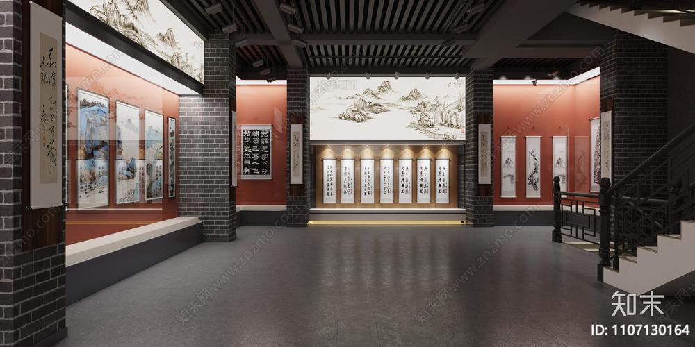 新中式书法字画展厅3d模型下载