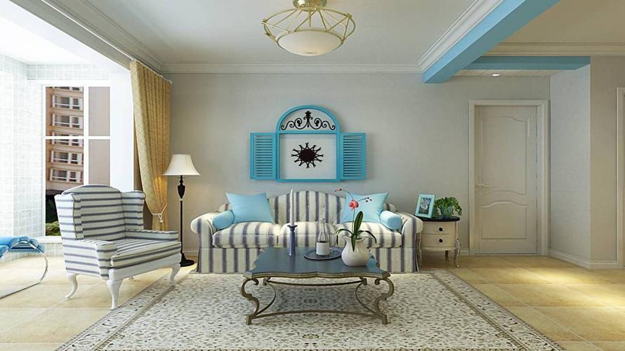 120三居室地中海风格客厅沙发背景墙装修效果图