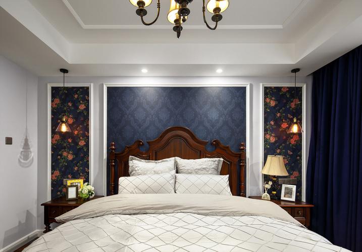 三居室美式风格家床头背景墙图片