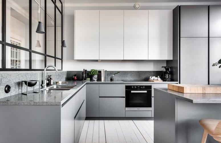 极简灰色橱柜装修效果图l型厨房装修效果图