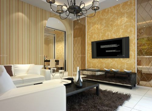 简欧客厅壁纸电视背景墙装修效果图2020设计456装修效果图