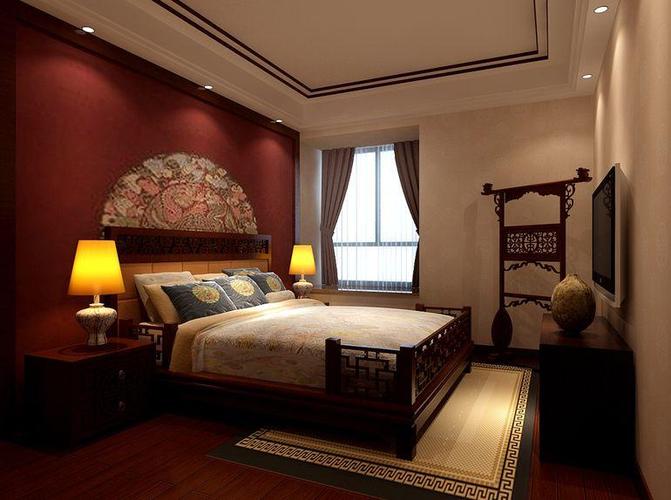 中式古典三居室卧室飘窗装修效果图大全