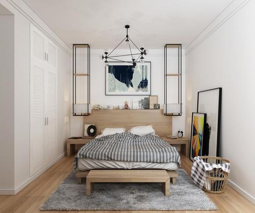 简约北欧风格卧室实木床装修设计效果图片