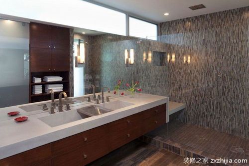 现代简约酒店卫生间洗手台白色家具装修效果图