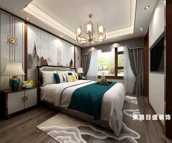 桂林华御公馆复式楼380新中式风格主卧室装修设计效果图