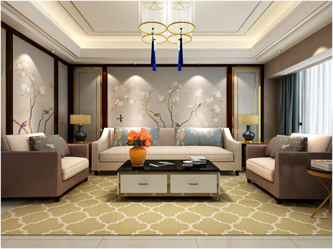 新中式客厅沙发背景墙装修效果图大全
