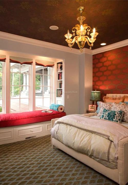 现代简欧风格家装卧室飘窗设计效果图装修123效果图