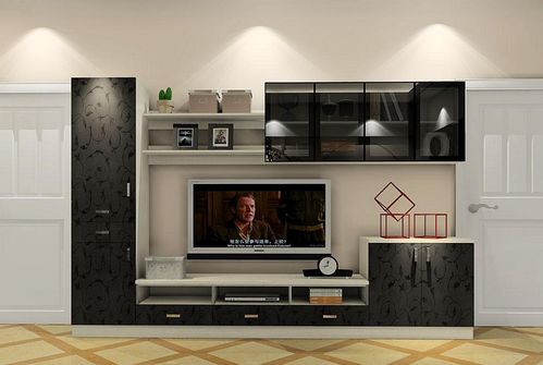 现代客厅黑白色收纳电视柜装修效果图