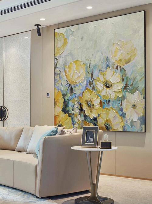 手绘油画抽象花卉客厅餐厅装饰画厚油