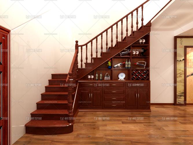 中式实木楼梯酒柜楼梯间实木地板