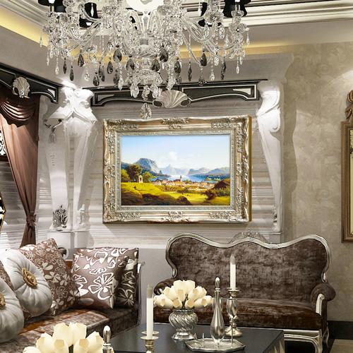 新古典油画别墅高端壁挂背景墙沙发客厅风景人物油画