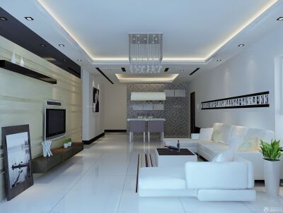时尚现代风格80平米家居客厅白色地砖装饰效果图