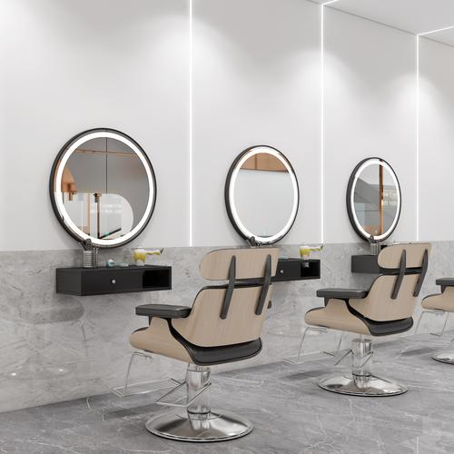 简约铝合金边框镜理发店专用镜子柜子一体美发带灯镜台发廊挂墙镜