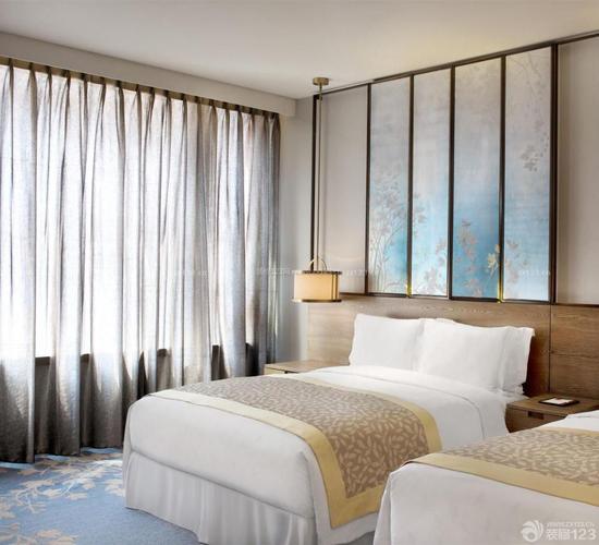 小型酒店标准间床头背景墙装修效果图