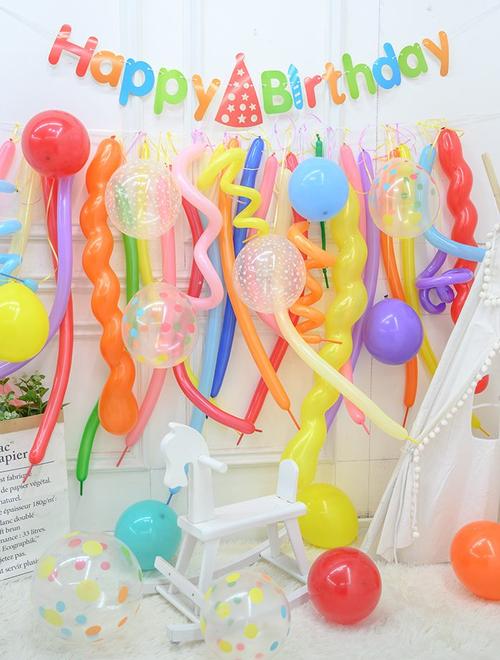 宝宝周岁生日装饰ins风小红书同款网红长条气球儿童派对场景布置