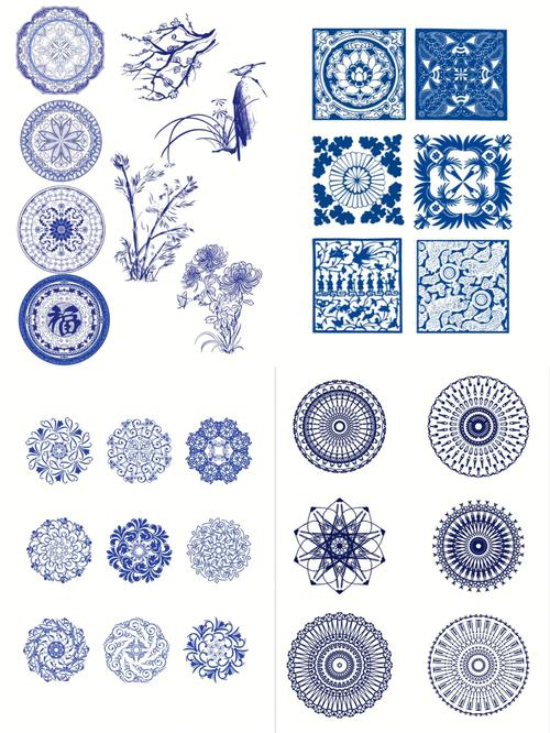 青花瓷95纹样装饰图案免抠元素97传统青花瓷纹样原创手绘扁平93