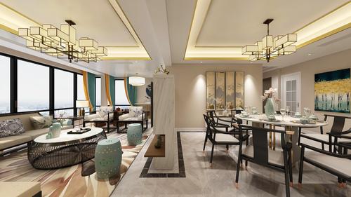 130平新中式客餐厅装修效果图