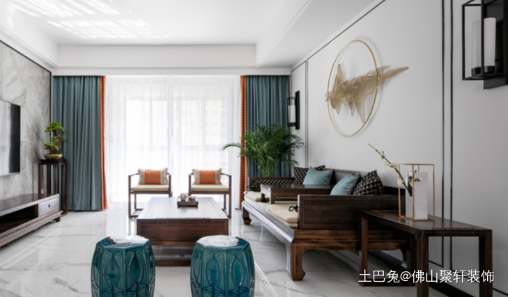 客厅窗帘客厅中式现代98m05三居设计图片赏析