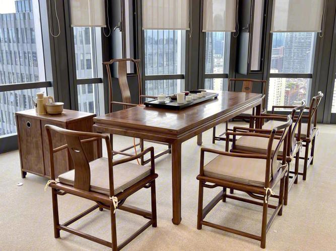新中式黑胡桃木茶桌茶空间家具