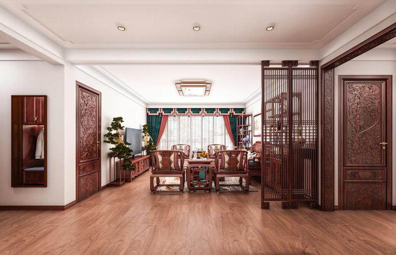 古色古香中式家具搭配木质地板凸显中式家装的庄重大气餐区位于