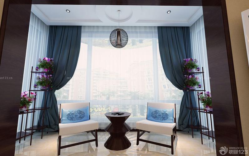 家庭阳台休闲区纯色窗帘装饰图装信通网效果图