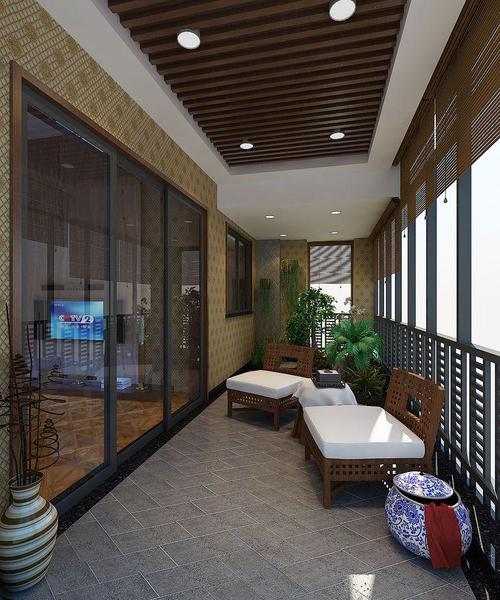 新中式风格四居室阳台装修图片欣赏效果图