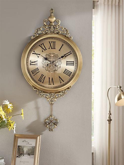 大号欧式挂钟家用美式静音钟表创意客厅石英钟黄铜色时钟静音机芯