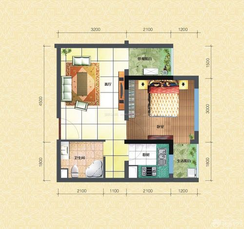 56平方一室一厅户型图一居室设计效果图